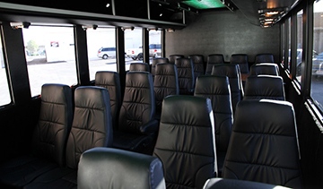 Luxury interior of a minibus, with leather seats